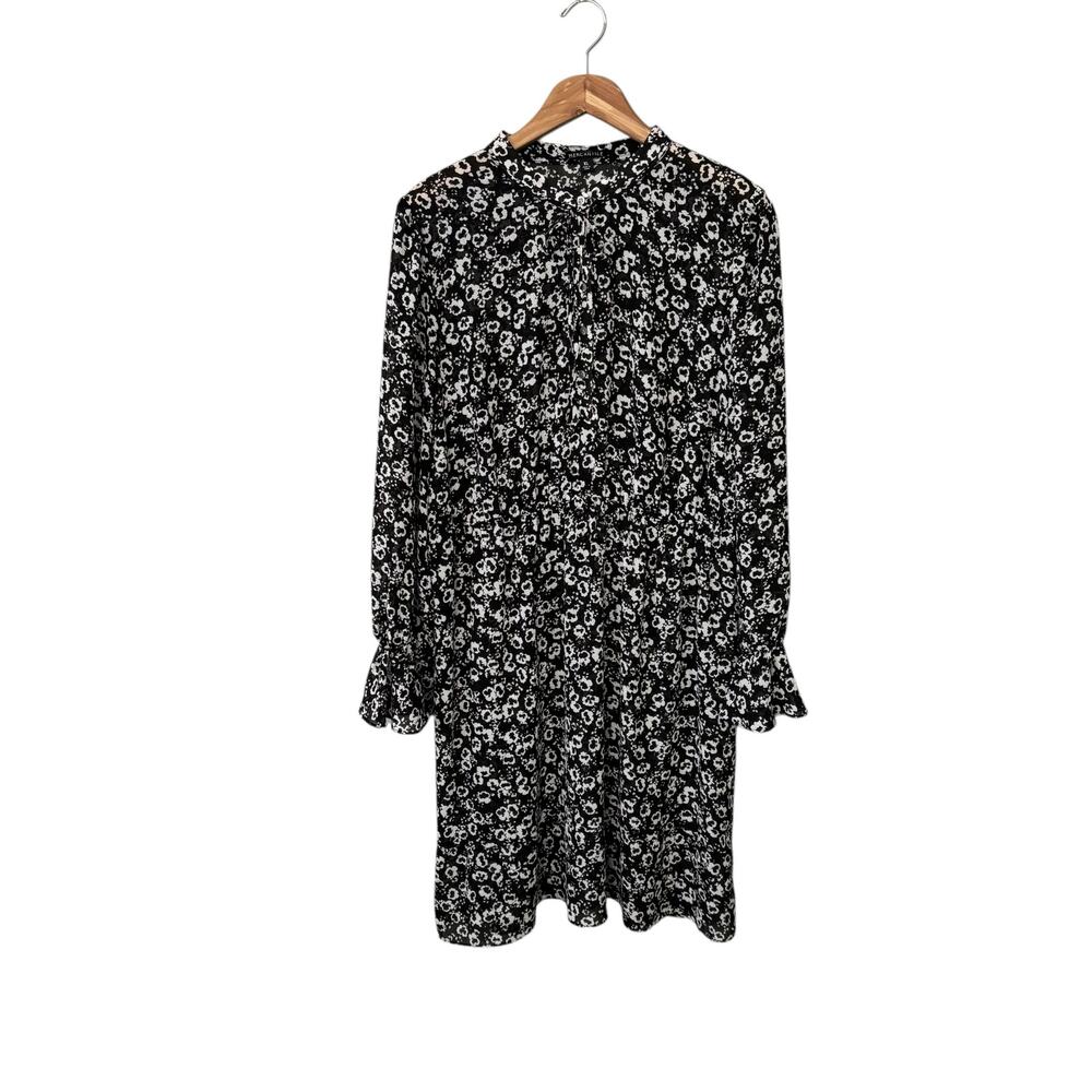 J. Crew Women’s Midi Dress Sheer Floral White Black Flutter Long Sleeve Size XL